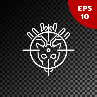 Saydam koyu arka plan üzerinde izole artı işareti simgesi ile geyik üzerinde Beyaz Hunt. Geyik ve hedef ile Avcılık kulübü logosu. Tüfek lensi bir geyiği hedef aldı. Vektör İllüstrasyonu