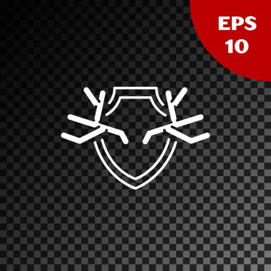 Saydam koyu arka plan üzerinde izole kalkan simgesi üzerinde Beyaz Geyik boynuzları. Duvarda av ganimeti. Vektör İllüstrasyonu