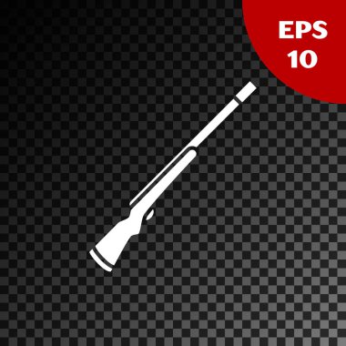 Beyaz Avcılık silah simgesi şeffaf koyu arka plan üzerinde izole. Av tüfeği. Vektör İllüstrasyonu