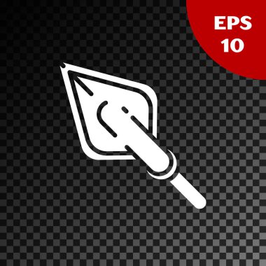 Saydam koyu arka plan da yalıtılmış Beyaz Hipster ok ucu simgesi. Vektör İllüstrasyonu