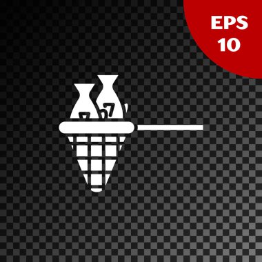 Şeffaf koyu arka plan üzerinde izole balık simgesi ile Beyaz Balıkçılık net. Vektör İllüstrasyonu