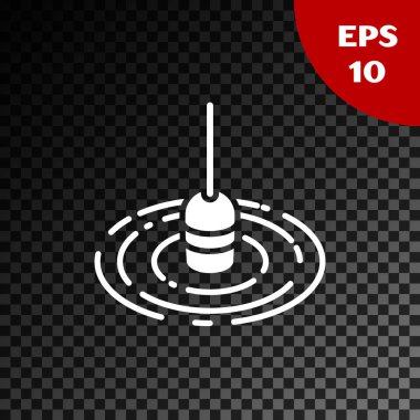 Beyaz Balıkçılık şeffaf koyu arka plan üzerinde izole su simgesi yüzer. Olta takımı. Vektör İllüstrasyonu