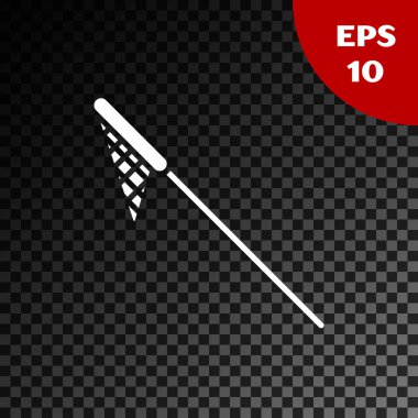 Beyaz Balıkçılık net simgesi şeffaf koyu arka plan üzerinde izole. Olta takımı. Vektör İllüstrasyonu