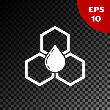 Beyaz Petek simgesi şeffaf koyu arka plan üzerinde izole. Bal hücreleri sembolü. Tatlı doğal yemekler. Vektör İllüstrasyonu