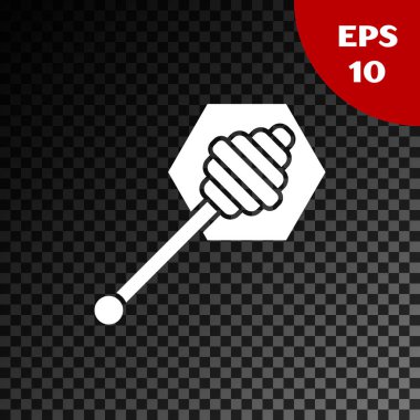 Beyaz Bal dipper sopa simgesi şeffaf koyu arka plan üzerinde izole. Bal kepçesi. Vektör İllüstrasyonu