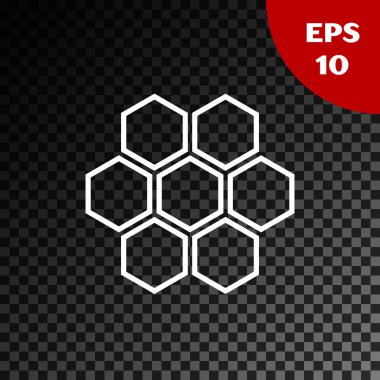 Beyaz Petek simgesi şeffaf koyu arka plan üzerinde izole. Bal hücreleri sembolü. Tatlı doğal yemekler. Vektör İllüstrasyonu