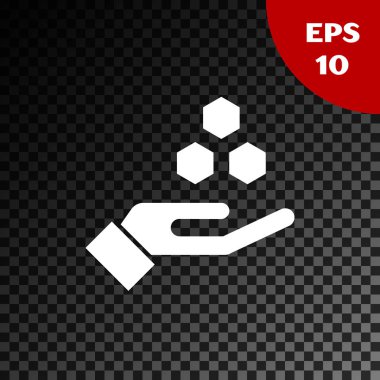 Beyaz Petek ve el simgesi şeffaf koyu arka plan üzerinde izole. Bal hücreleri sembolü. Tatlı doğal yemekler. Vektör İllüstrasyonu