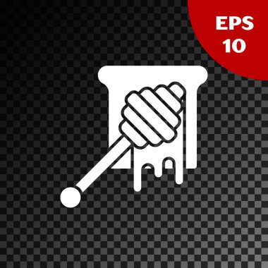 Beyaz Bal dipper şeffaf koyu arka plan üzerinde izole bal simgesi damlama ile sopa. Bal kepçesi. Vektör İllüstrasyonu