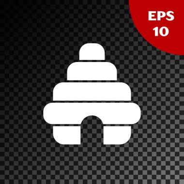 Şeffaf koyu arka plan üzerinde izole arılar simgesi için Beyaz Kovan. Arı kovanı sembolü. Apiary ve arıcılık. Tatlı doğal yemekler. Vektör İllüstrasyonu