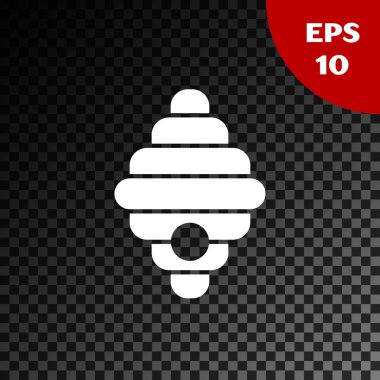 Şeffaf koyu arka plan üzerinde izole arılar simgesi için Beyaz Kovan. Arı kovanı sembolü. Apiary ve arıcılık. Tatlı doğal yemekler. Vektör İllüstrasyonu