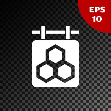 Şeffaf koyu arka plan üzerinde izole petek ile Beyaz Asma işareti. Tabela simgesi. Bal hücreleri sembolü. Tatlı doğal yemekler. Vektör İllüstrasyonu