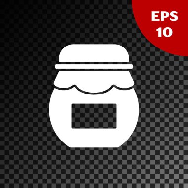 Beyaz Kavanoz bal simgesi şeffaf koyu arka plan üzerinde izole. Yemek bankası. Tatlı doğal gıda sembolü. Vektör İllüstrasyonu