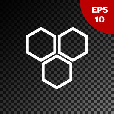 Beyaz Petek simgesi şeffaf koyu arka plan üzerinde izole. Bal hücreleri sembolü. Tatlı doğal yemekler. Vektör İllüstrasyonu