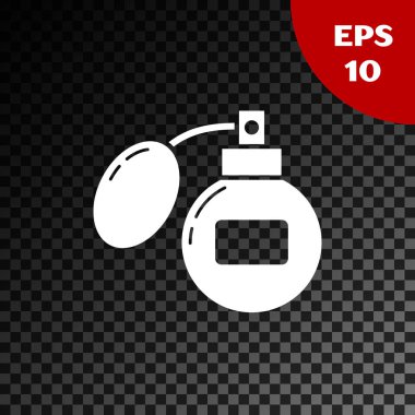 Saydam koyu arka plan da yalıtılmış Beyaz Tıraş Sonrası simgesi. Köln sprey simgesi. Erkek parfüm şişesi. Vektör İllüstrasyonu