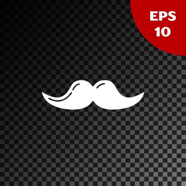 Beyaz Bıyık simgesi şeffaf koyu arka plan üzerinde izole. Berber dükkanı sembolü. Yüz saç stili. Vektör İllüstrasyonu