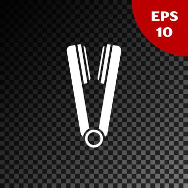 Şeffaf koyu arka plan üzerinde izole saç simgesi için Beyaz Curling demir. Saç düzleştirici simgesi. Vektör İllüstrasyonu