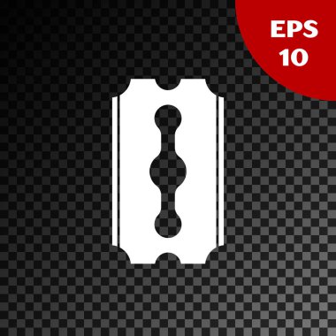 Beyaz Blade jilet simgesi şeffaf koyu arka plan üzerinde izole. Vektör İllüstrasyonu