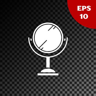 Saydam koyu arka planda yalıtılmış Beyaz El ayna simgesi. Vektör İllüstrasyonu