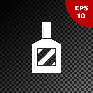 Saydam koyu arka plan da yalıtılmış Beyaz Tıraş Sonrası simgesi. Köln sprey simgesi. Erkek parfüm şişesi. Vektör İllüstrasyonu