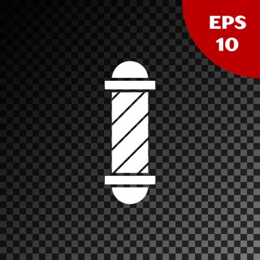 Beyaz Klasik Berber dükkan kutup simgesi şeffaf koyu arka plan üzerinde izole. Berber dükkanı direği sembolü. Vektör İllüstrasyonu