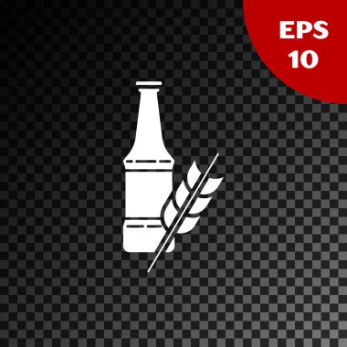 Beyaz Bira şişesi simgesi şeffaf koyu arka plan üzerinde izole. Vektör İllüstrasyonu