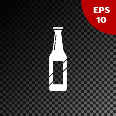 Beyaz Bira şişesi simgesi şeffaf koyu arka plan üzerinde izole. Vektör İllüstrasyonu