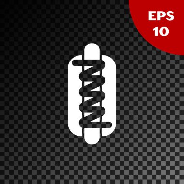 Şeffaf koyu arka plan üzerinde izole hardal simgesi ile Beyaz Hotdog sandviç. Sosis simgesi. Fast food işareti. Vektör İllüstrasyonu