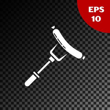 Şeffaf koyu arka plan üzerinde izole çatal simgesi üzerinde Beyaz Sosis. Izgara sosis ve aroma işareti. Vektör İllüstrasyonu