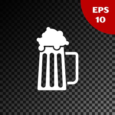 Beyaz Ahşap bira kupa simgesi şeffaf koyu arka plan üzerinde izole. Vektör İllüstrasyonu