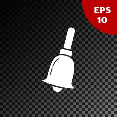 Beyaz zil sesi simgesi şeffaf koyu arka planda izole. Alarm sembolü, servis zili, el zili işareti, bildirim sembolü. Vektör Illustration