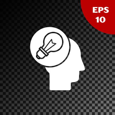 Şeffaf koyu arka plan üzerinde izole lamba ampul simgesi ile Beyaz İnsan kafası. Vektör İllüstrasyonu