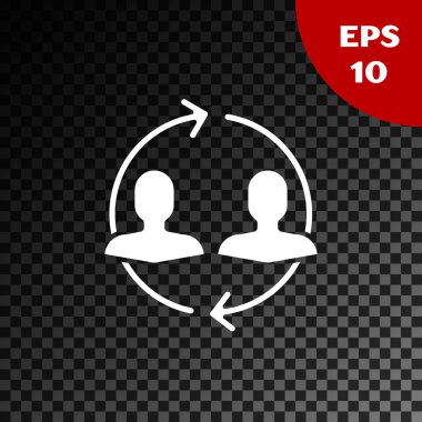 Saydam koyu arka planda yalıtılmış Beyaz İnsan kaynakları simgesi. İnsan kaynakları yönetimi kavramı, profesyonel personel araştırması, baş avcı işi. Vektör İllüstrasyonu