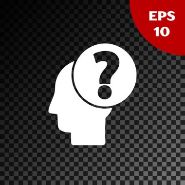 Saydam koyu arka plan üzerinde izole soru işareti simgesi ile Beyaz İnsan kafası. Vektör İllüstrasyonu