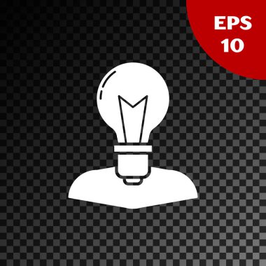 Şeffaf koyu arka plan üzerinde izole lamba ampul simgesi ile Beyaz İnsan kafası. Vektör İllüstrasyonu