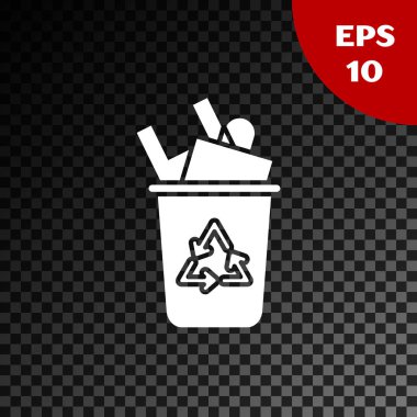 Saydam koyu arka plan da yalıtılmış geri dönüşüm simgesi simgeli Beyaz Geri Dönüşüm kutusu. Çöp kutusu simgesi. Çöp kutusu tabelası. Sepet işaretini geri dönüştürün. Vektör İllüstrasyonu