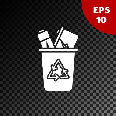 Saydam koyu arka plan da yalıtılmış geri dönüşüm simgesi simgeli Beyaz Geri Dönüşüm kutusu. Çöp kutusu simgesi. Çöp kutusu tabelası. Sepet işaretini geri dönüştürün. Vektör İllüstrasyonu