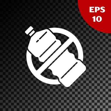 Beyaz Şeffaf koyu arka plan üzerinde izole plastik şişe simgesi. Vektör İllüstrasyonu