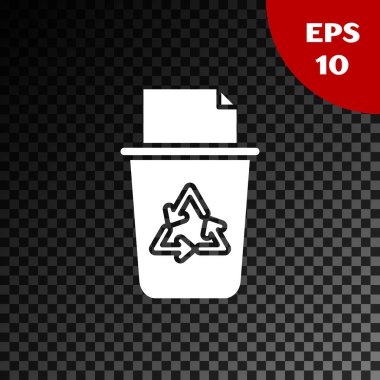 Saydam koyu arka plan da yalıtılmış geri dönüşüm simgesi simgeli Beyaz Geri Dönüşüm kutusu. Çöp kutusu simgesi. Çöp kutusu tabelası. Sepet işaretini geri dönüştürün. Vektör İllüstrasyonu