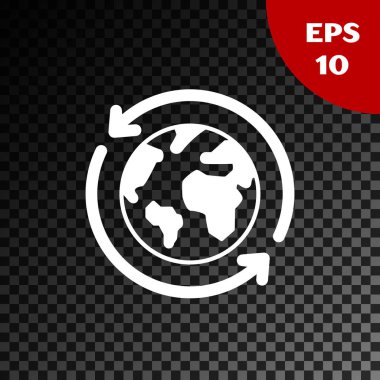 White Planet dünya ve şeffaf karanlık arka plan üzerinde izole bir geri dönüşüm simgesi. Çevre kavramı. Vektör İllüstrasyonu