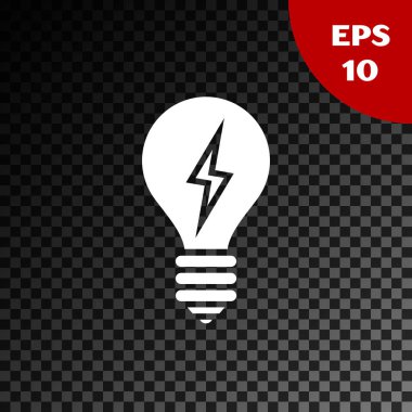 Saydam koyu arka plan üzerinde izole yıldırım sembolü simgesi ile Beyaz Ampul ampul. Işık lambası işareti. Fikir sembolü. Vektör İllüstrasyonu