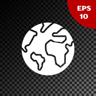 Beyaz toprak küre simgesi şeffaf koyu arka planda izole. Dünya veya dünya tabelası. Küresel internet sembolü. Geometrik şekiller. Vektör Illustration