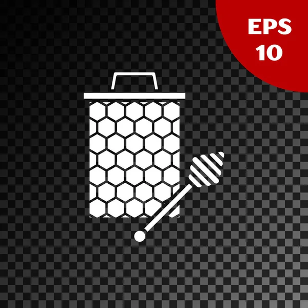 Beyaz Petek bal dipper stickicon şeffaf koyu arka plan üzerinde izole ile. Bal kepçesi. Bal hücreleri sembolü. Tatlı doğal yemekler. Vektör İllüstrasyonu