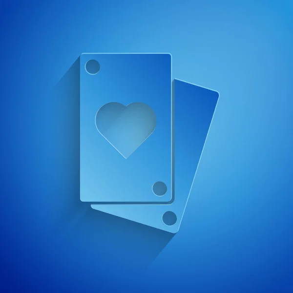 Paper cut Playing card icon isolated on blue background. Paper art style. Vector Illustration — Stock Vector