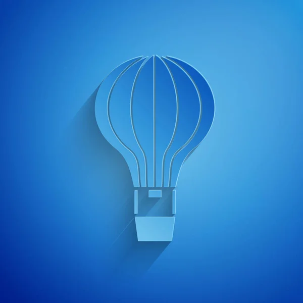 Papier geschnittene Heißluftballon-Symbol isoliert auf blauem Hintergrund. Luftverkehr für Reisen. Papierkunst. Vektorillustration — Stockvektor