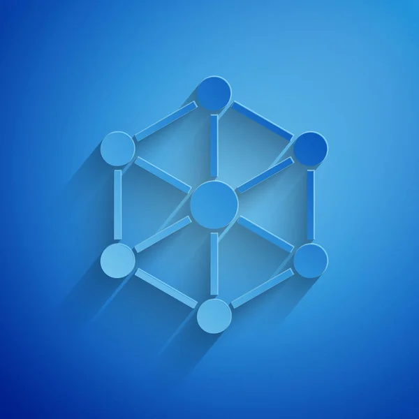 Χαρτί cut blockchain εικονίδιο τεχνολογία απομονώνεται σε μπλε φόντο. Δεδομένα κρυπτονομισμάτων. Αφηρημένο γεωμετρικός συνδυασμός αλυσίδων τεχνολογίας δικτύων αλυσίδας. Καλλιτεχνικό στυλ. Απεικόνιση διανυσματικών φορέων — Διανυσματικό Αρχείο