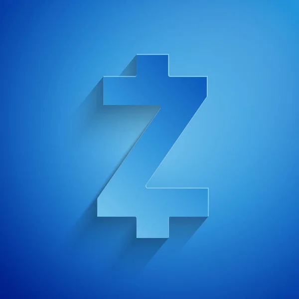 Паперова вирізаний Криптовалютна монета Zcash жец ікона ізольована на синьому фоні. Символ altcoin. Захищена Криптографічна валюта на основі Blockchain. Паперовий художній стиль. Векторна ілюстрація — стоковий вектор