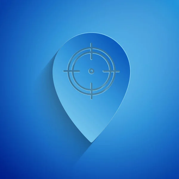Střih papíru ikona na Hunte Place izolovaná na modrém pozadí. Navigace, ukazatel, umístění, mapa, GPS, směr, místo, kompas, kontakt, hledání. Styl papírového umění. Vektorová ilustrace — Stockový vektor