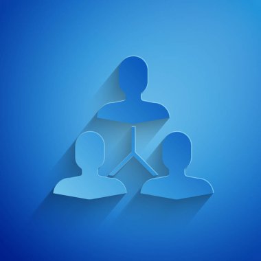 Kağıt kesme Proje takım taban simgesi mavi arka plan üzerinde izole. İş analizi ve planlaması, danışmanlık, ekip çalışması, proje yönetimi. Kağıt sanat tarzı. Vektör İllüstrasyonu