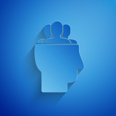 Kağıt kesme Proje takım taban simgesi mavi arka plan üzerinde izole. İş analizi ve planlaması, danışmanlık, ekip çalışması, proje yönetimi. Kağıt sanat tarzı. Vektör İllüstrasyonu