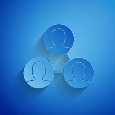 Kağıt kesme Proje takım taban simgesi mavi arka plan üzerinde izole. İş analizi ve planlaması, danışmanlık, ekip çalışması, proje yönetimi. Kağıt sanat tarzı. Vektör İllüstrasyonu